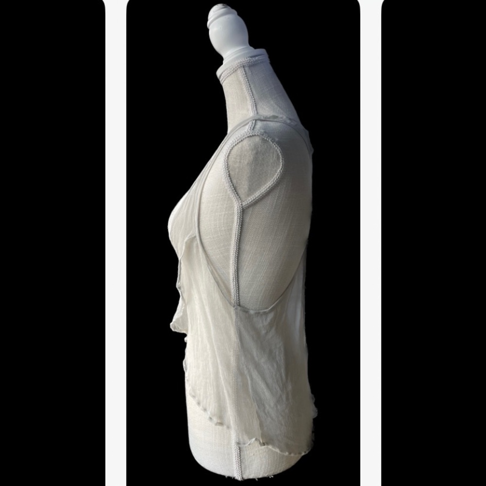 MIKE GONZALEZ | XS / S | Sheer Grey Plunge Neck Ruffle Flounce Gauze Tank Top